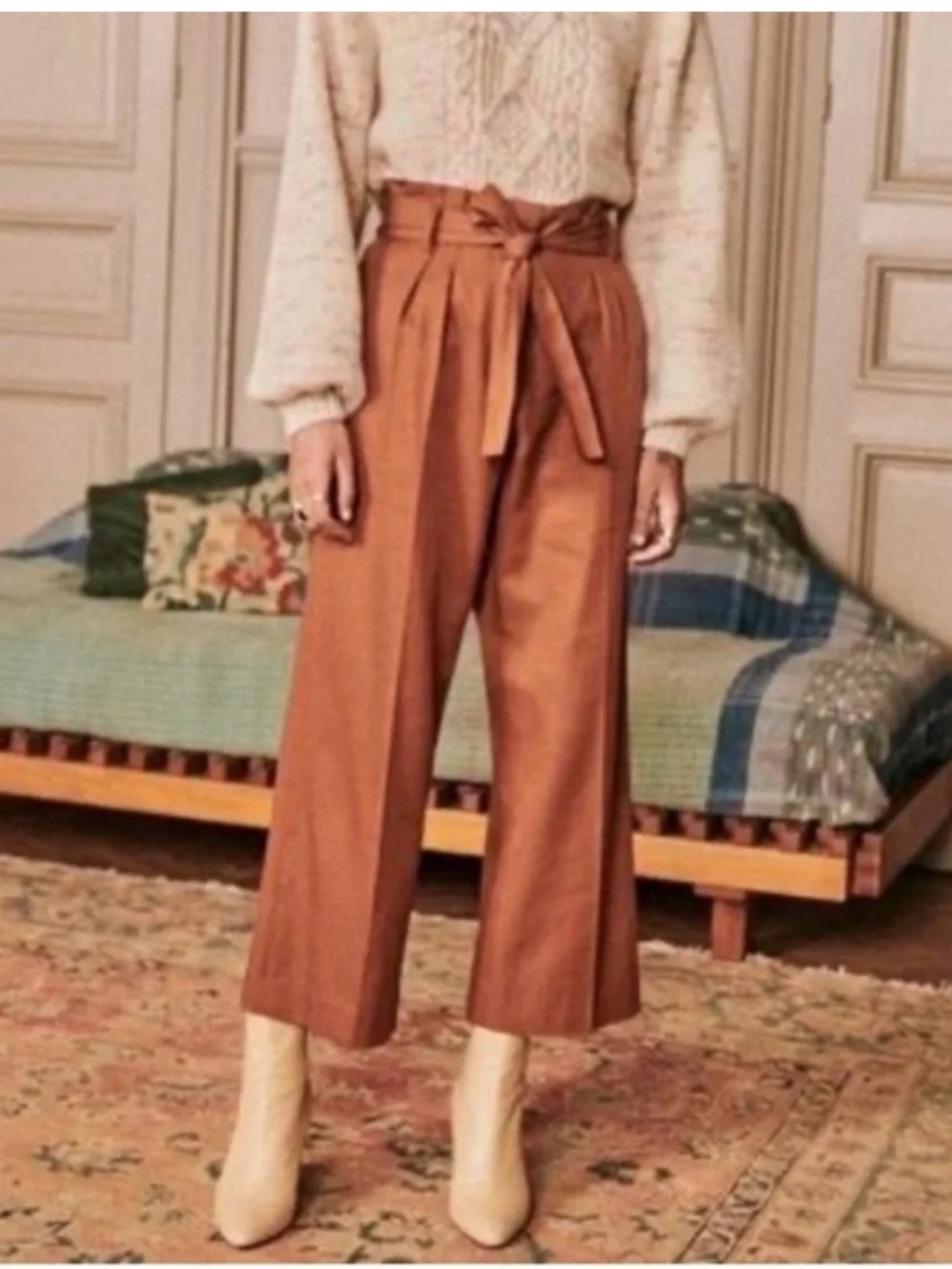 Sézane Women’s 34 (US 2) Pierre Belted Wide Leg Trouser Rust/Cognac Flaw Read*